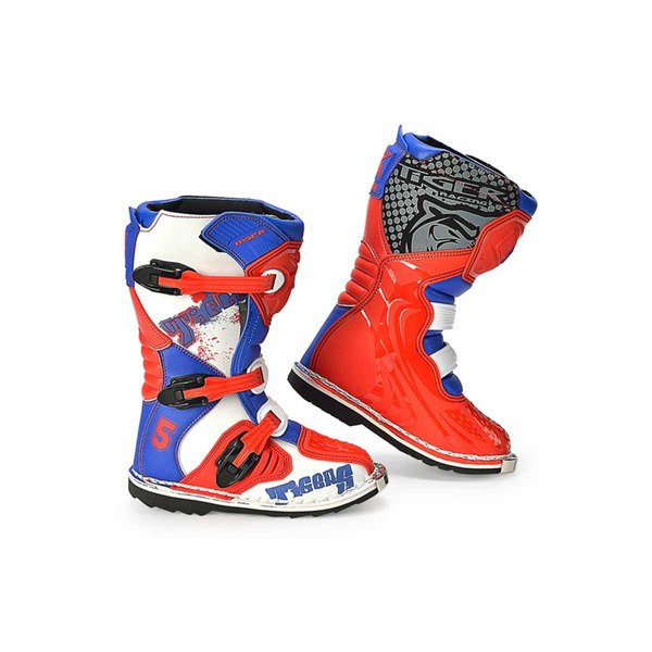 Kids Motocross Boots Red White and Blue