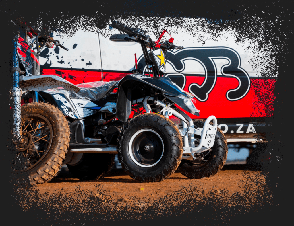 Close up of Go-karts Quads & Bikes, quad bike with GQB bukkie behind